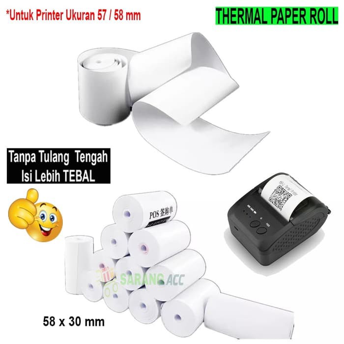 

Promo KERTAS STRUCK PRINTER THERMAL 58 x 30mm PAKET ISI 10 ROLL Terlaris