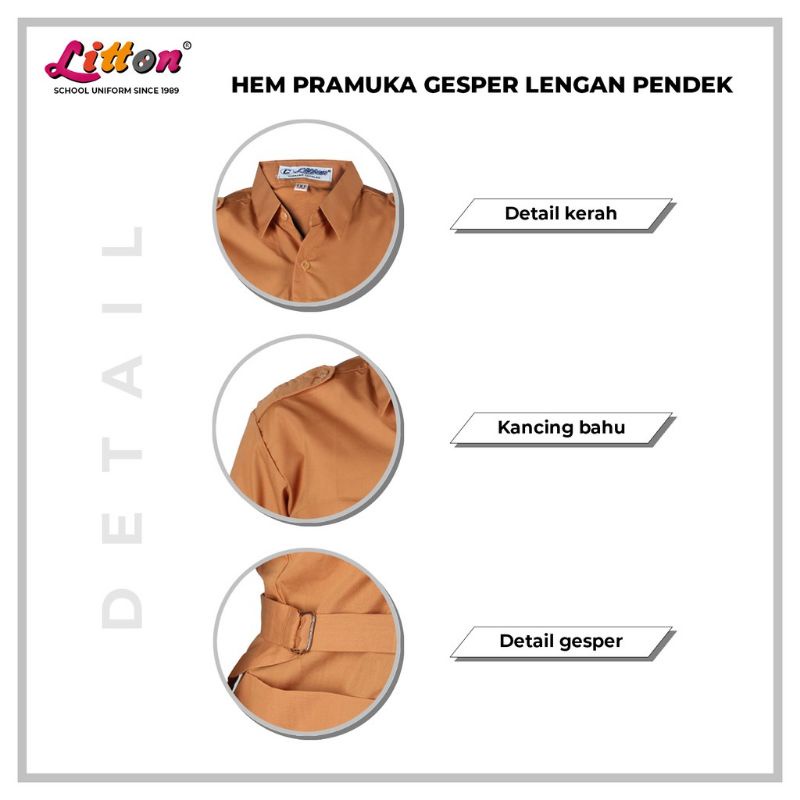 LITTON Baju seragam Pramuka Coklat Guru Pembina Perempuan 1-3L Lengan Pendek / Baju Pramuka Guru Nasional