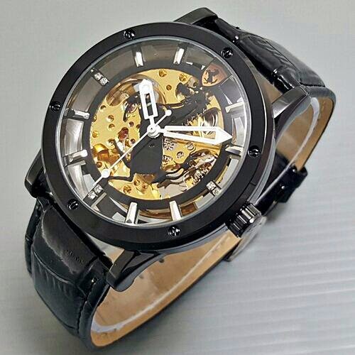 Jam Tangan Ferrari Pria | Jam Tangan Pria Ferrari Skeleton Emblem Leather Full Black B_SWH