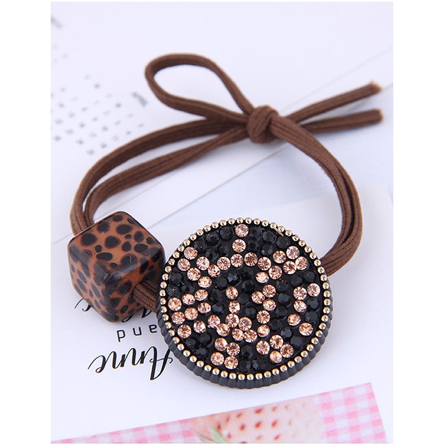 LRC Ikat Rambut Fashion Brown Round Diamond Leopard Square Hair Rope A57970