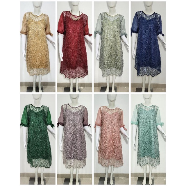 NOVE - size XL - dress pesta tile bordir payet / dress natal brokat tile payet