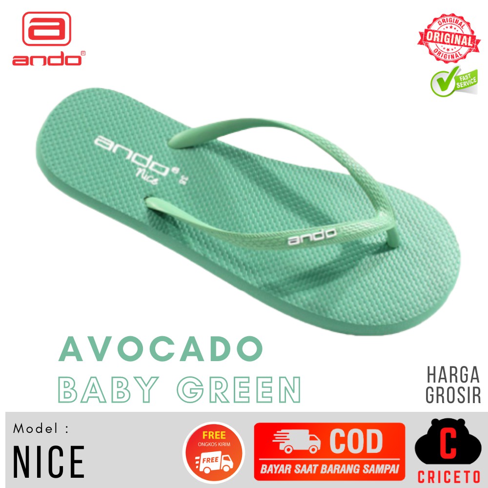 Sandal Jepit Wanita Basic ANDO NICE Aneka Warna Size 36-40 Grosir-Avocado