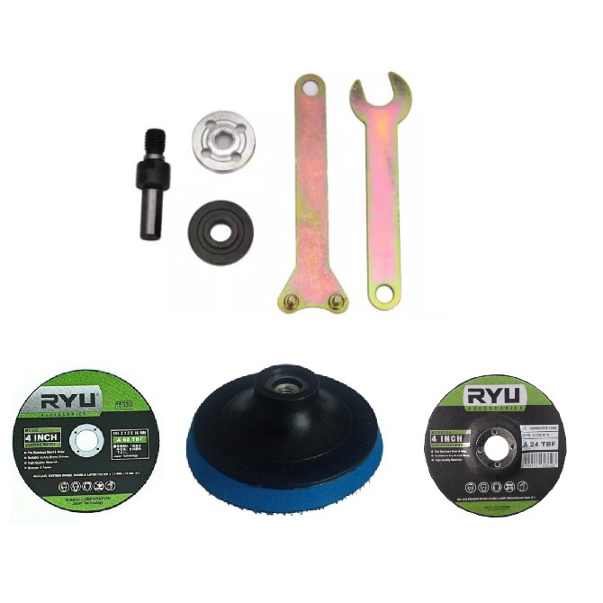 Paket Adaptor bor Ke Gerinda + Mata Potong + Mata Poles Sanding Pad 4 Inch