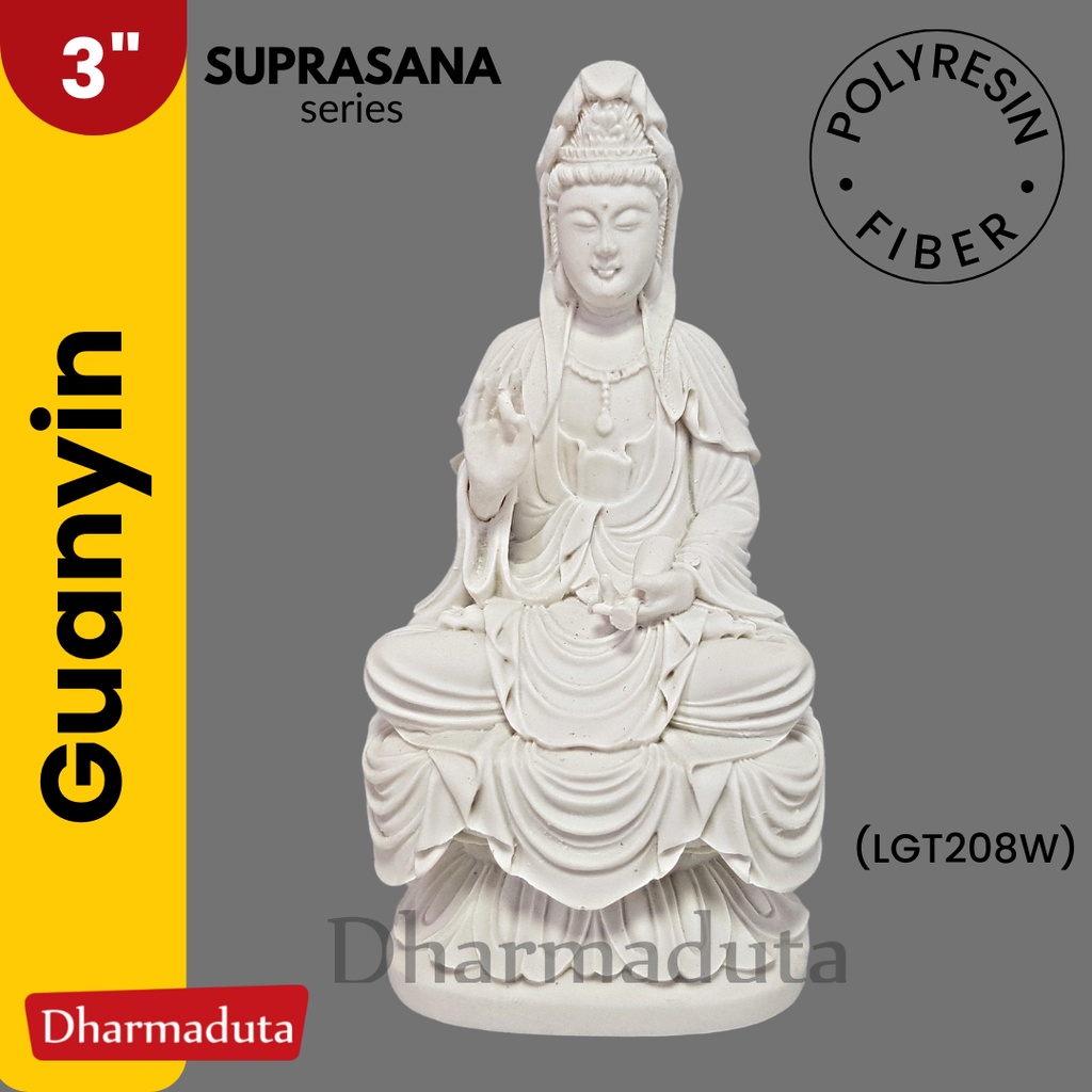 Guanyin Kwan Im Kuanyin White 3in 9cm Fiber Polyresin Pajangan Dashboard Mobil Mini Kecil Patung Rup