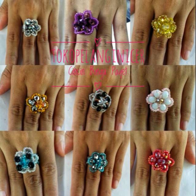 Harga Grosir Cincin Handmade Ring Motif Bunga Kristal Aksesoris Cincin Kekinian Murah