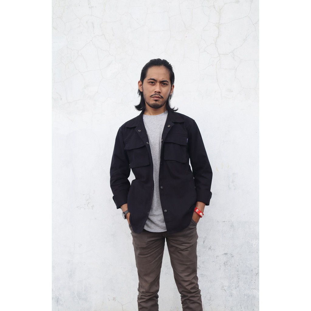 Jaket Semi Parka Terbaru / Kemeja Semi Parka Canvas Suede / Kemeja Workshirt Parka Warna Hitam