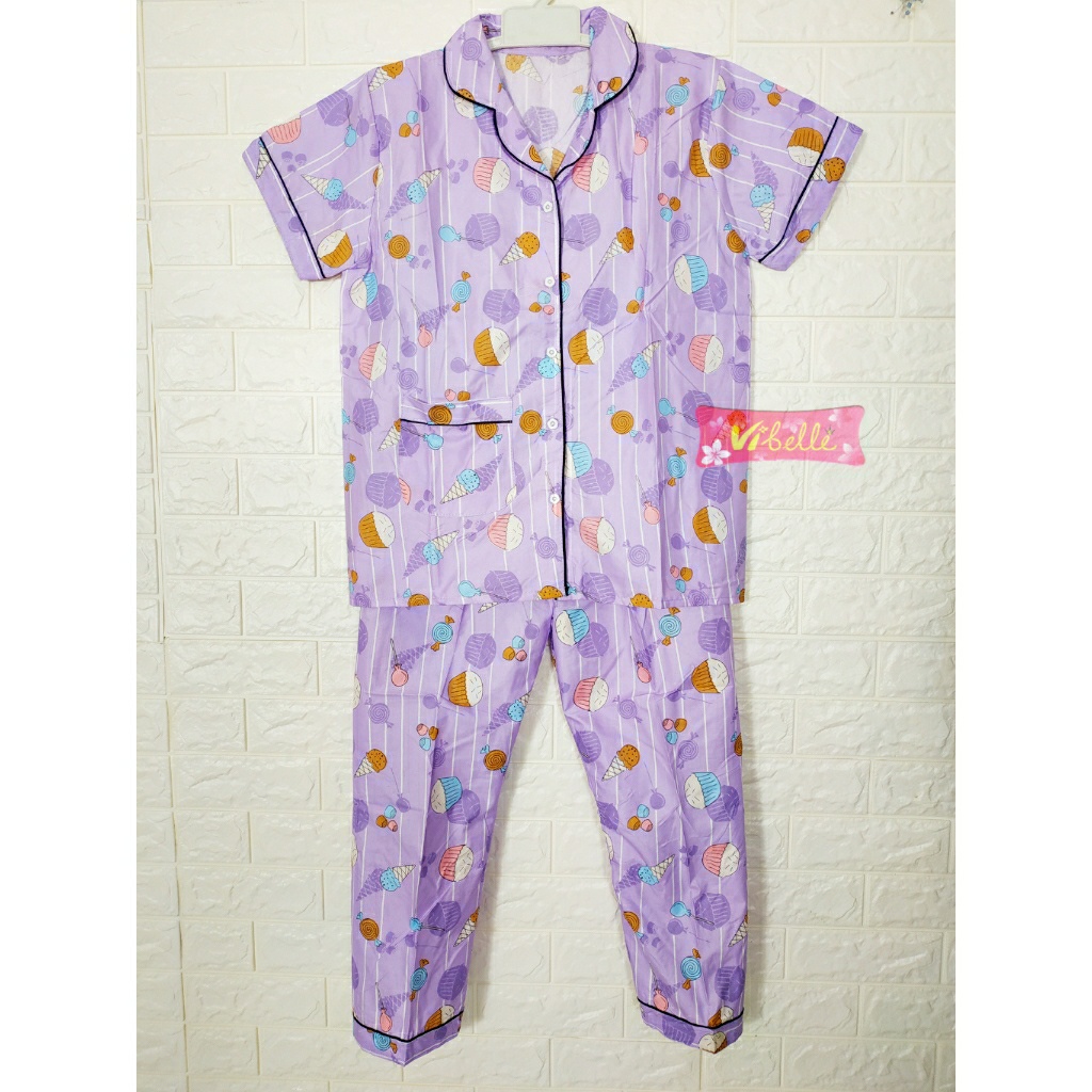 VIBELLECP - CP Vibelle shop grosir baju tidur piyama karakter fashion murah wanita-CP ICE CREAM UNGU