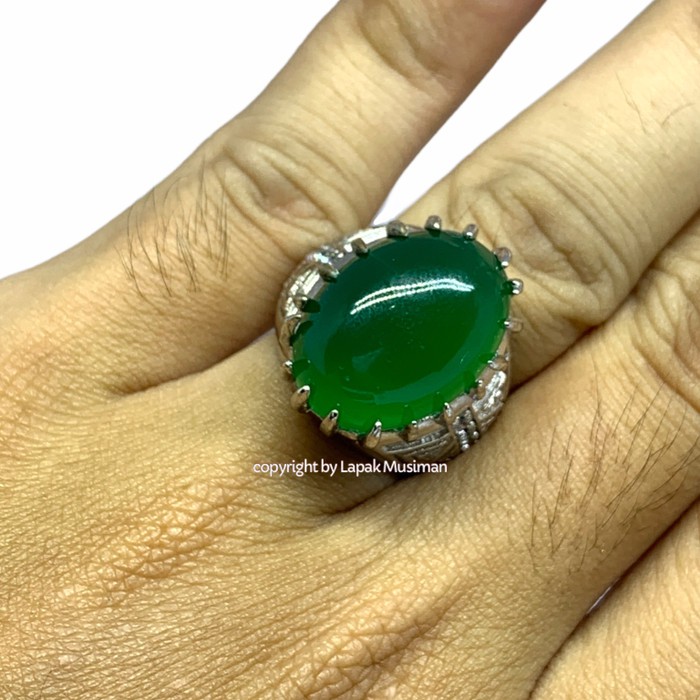 [Bayar di Tempat] Cincin Pria Batu Hijau Chalsedony Model Tanam Mirip Bacan