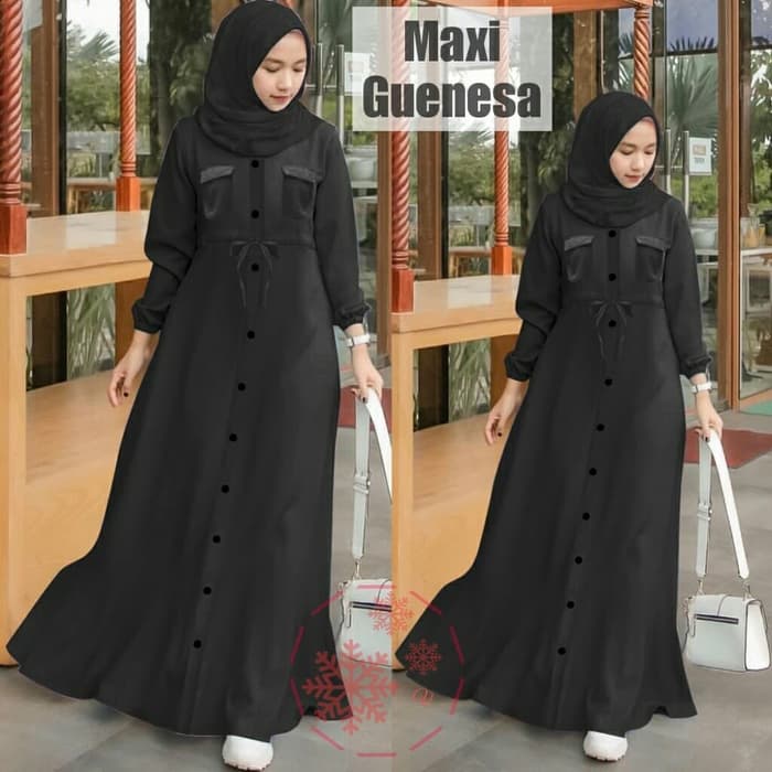 Ameera Syari By Naailah Syari/Gamis Syari Mewah Terbaru SQ256 [Maxi Guenesa Black Ro]Maxi Wanita M