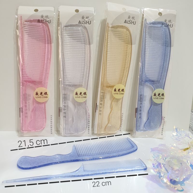 PREMIUM GLITTER Set Sisir Sasak Rambut Transparan isi 2 Hair Comb