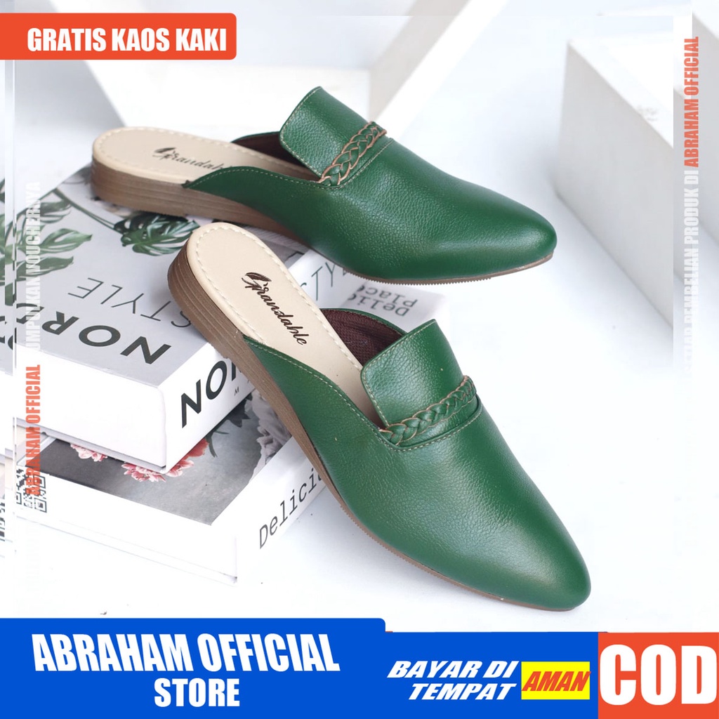 ABRHM x DEROSI Sepatu Flat Wanita Slop Sepatu Kerja Kantor Wanita Slip On Cewek / Cewe Kulit Asli flatshoes