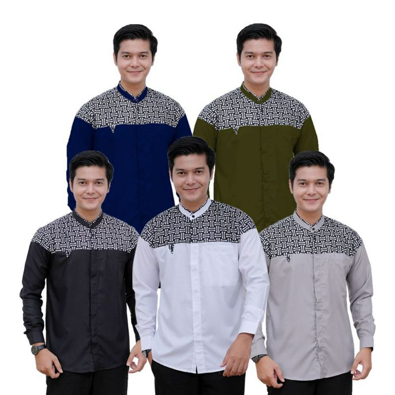 KEMEJA KOKO PRIA DEWASA DAN REMAJA BAJU SANTRI PUTIH MOTIF GUZ DOBY KAIN SPUN SUPER ADEM BATIK USMAN