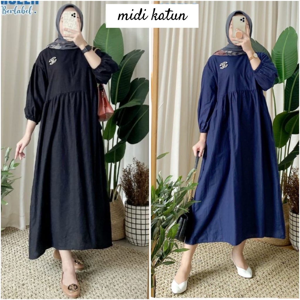 MIDI DRESS RAYON KERAH RENDA / Coral Midi Tunik Rufle Kancing Busui / HomeyDress