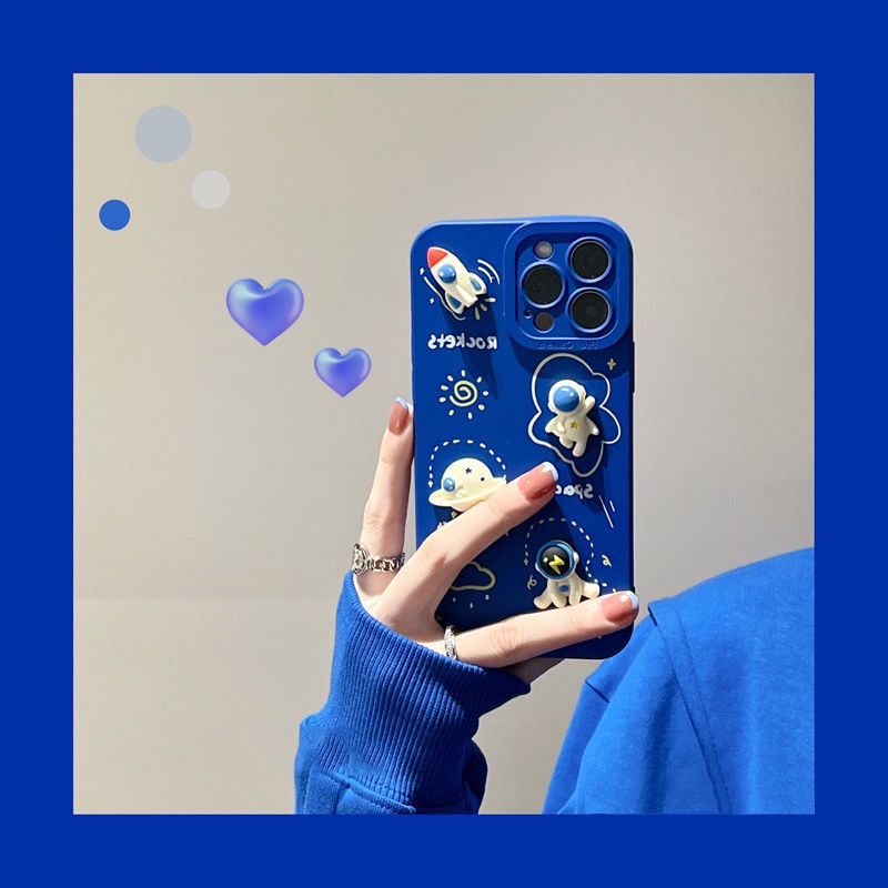 3D Biru Astronot Pola Casing Ponsel OPPO Reno5 5pro Reno6 F17 PRO F9 A92 F11 BlxA