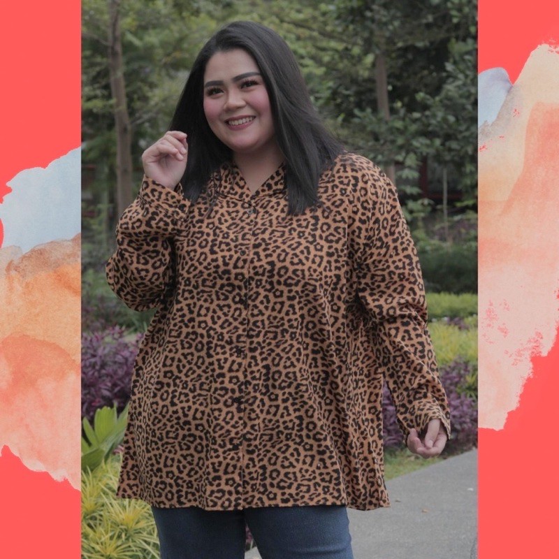 atasan kemeja jumbo leopard jumbota Ld 130