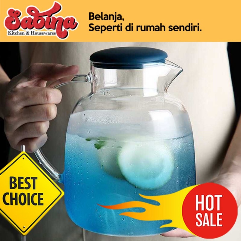 Teko Pitcher Minuman Kaca Unik Teh Kopi Jus Borosilicate Glass 1800ml