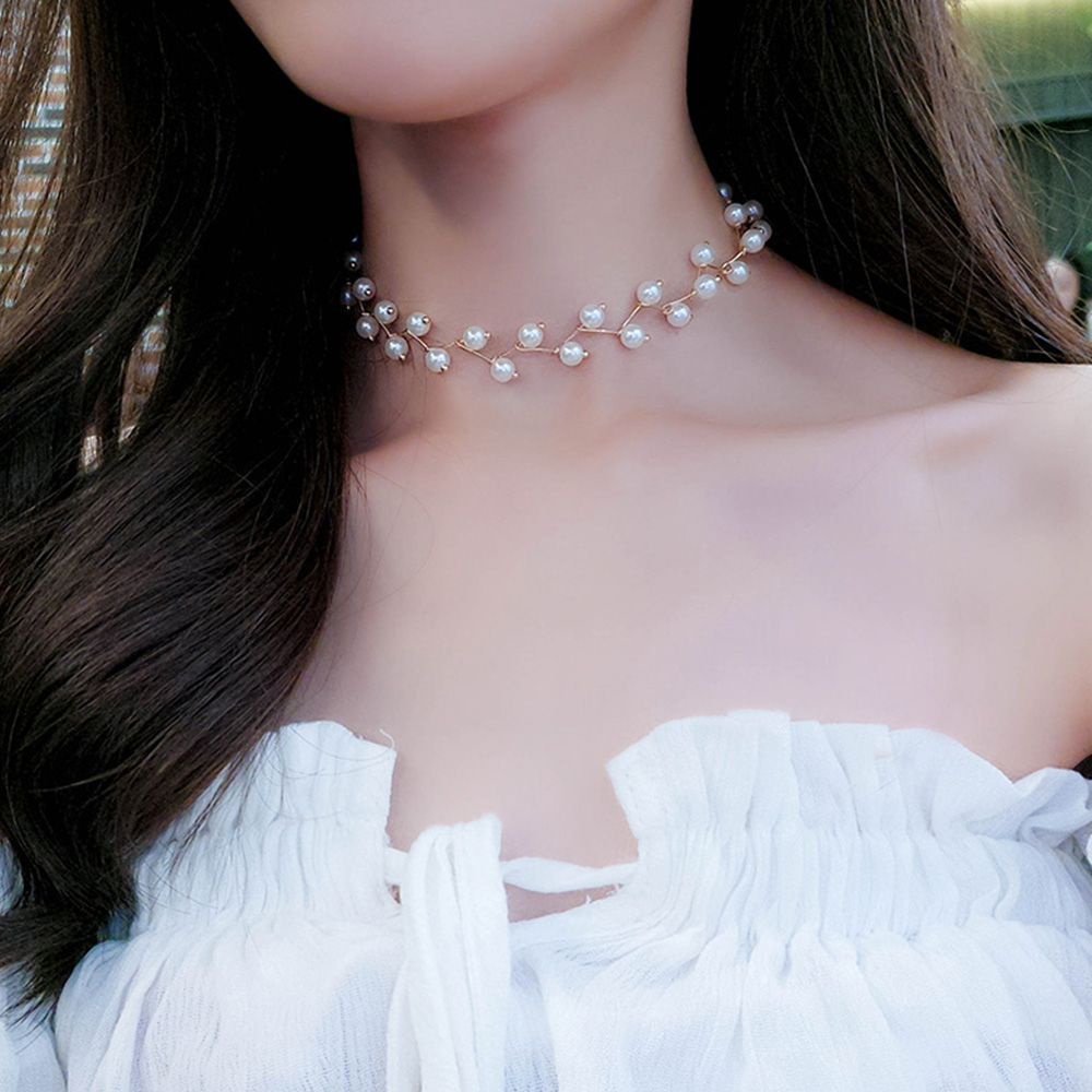 Needway  Handmade Collar Beads Female Jewelry Clavicle Chain for Women Necklaces Wedding Bride Necklace Elegant Simulated Pearl/Multicolor