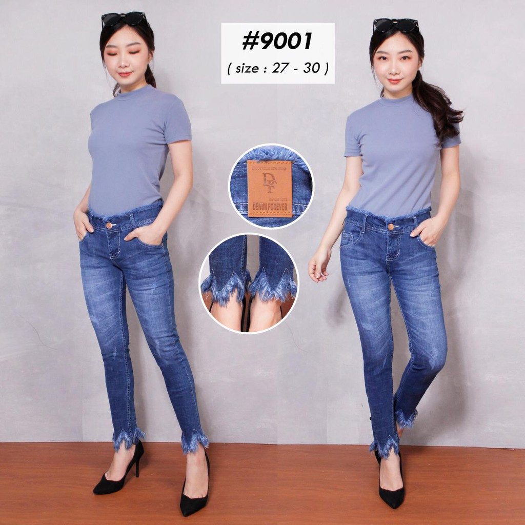 Celana Panjang Jeans Wanita Pensil Rumbai Zigzag 27 28 29 30 Bisa Bayar Ditempat(COD)