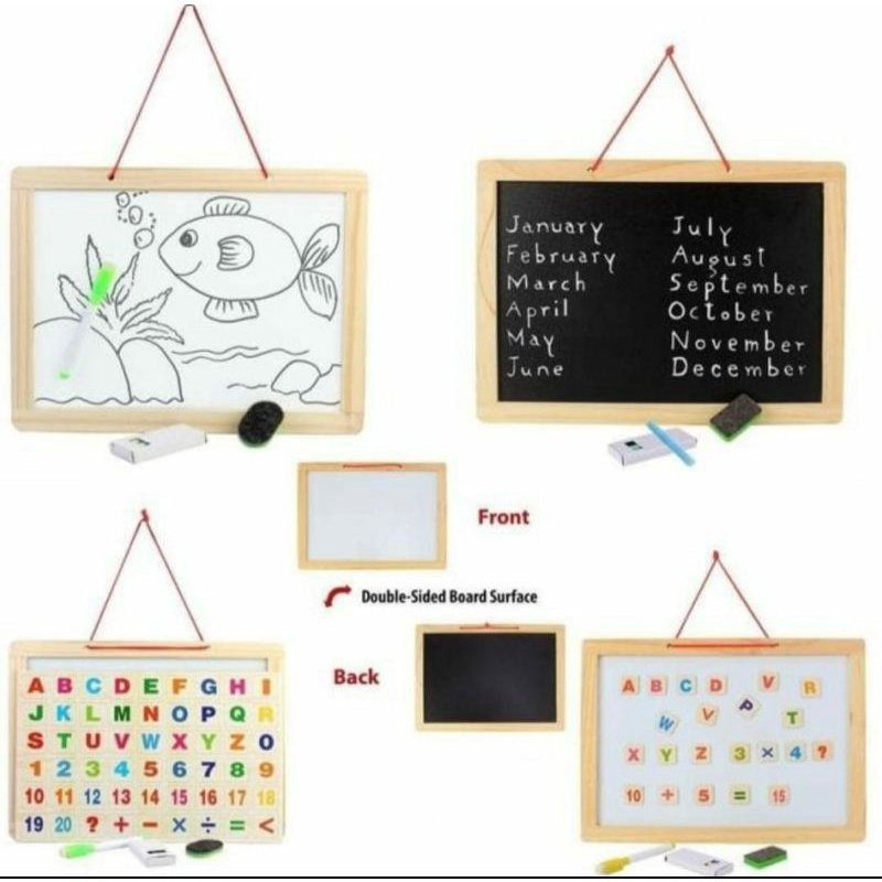 

Mainan Papan Tulis Kayu Bolak Balik dan Dapat simbol angka huruf