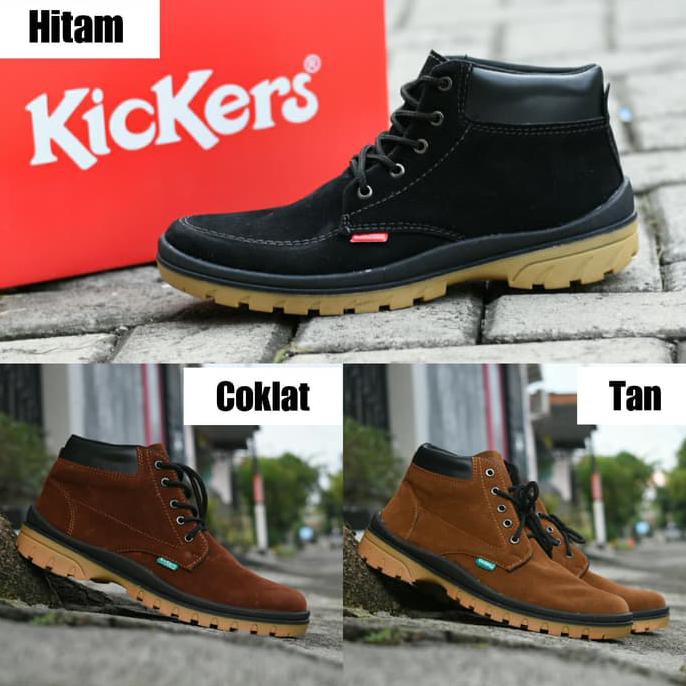 Sepatu Boots Touring Outdoor Gunung Pria Kickers Suede Coklat Tan