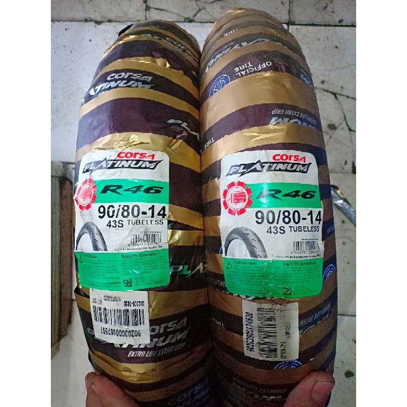 ban Corsa r46 ring 14 sepasang depan dan belakang ukuran 90-80/14 soft compound