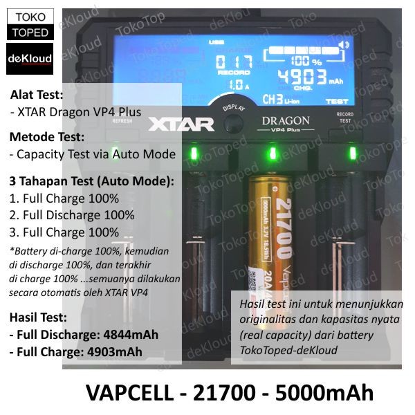 XX Authentic VAPCELL 5000mAh 21700 Battery | batre baterai 5000 40A cas