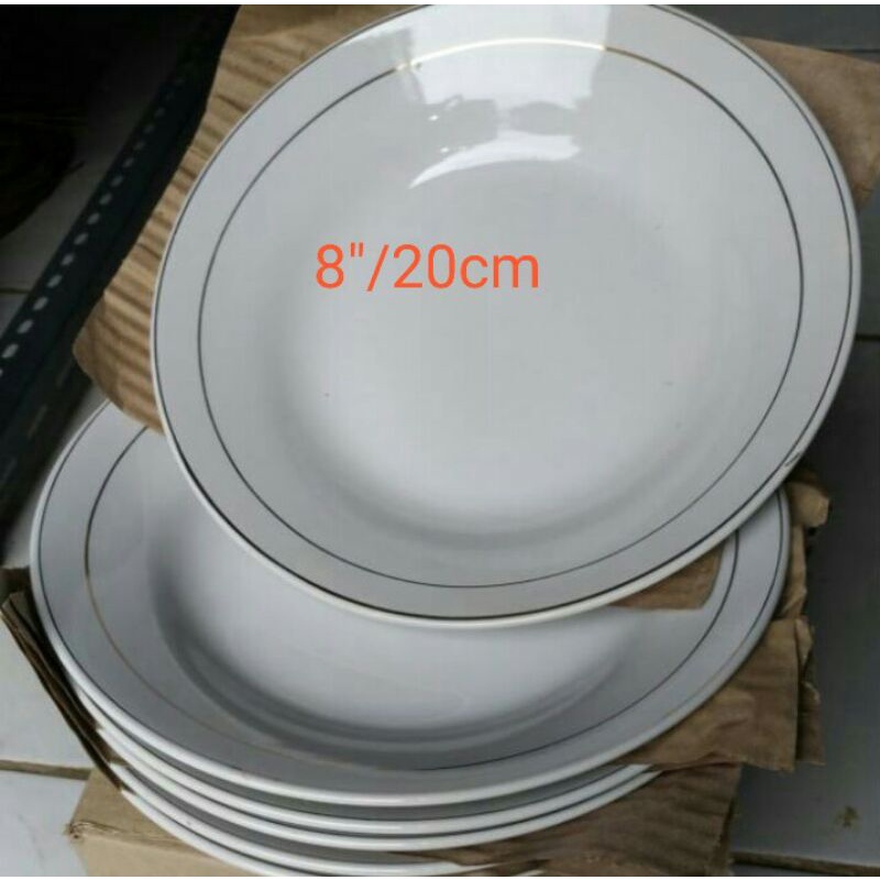 Piring Makan Keramik List emas Ukuran 8" 8 inchi Diameter 20Cm Harga 1/2 Lusin