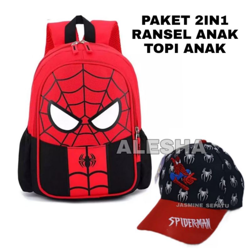 TAS SEKOLAH ANAK LAKI LAKI TK SD KARAKTER SPIDERMAN/GRATIS TOPI