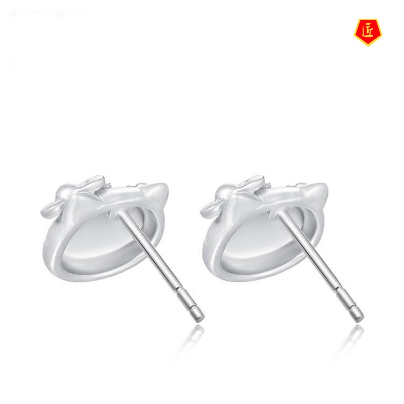 [Ready Stock]925 Silver Cartoon Fashion Kitty Cat Ear Studs