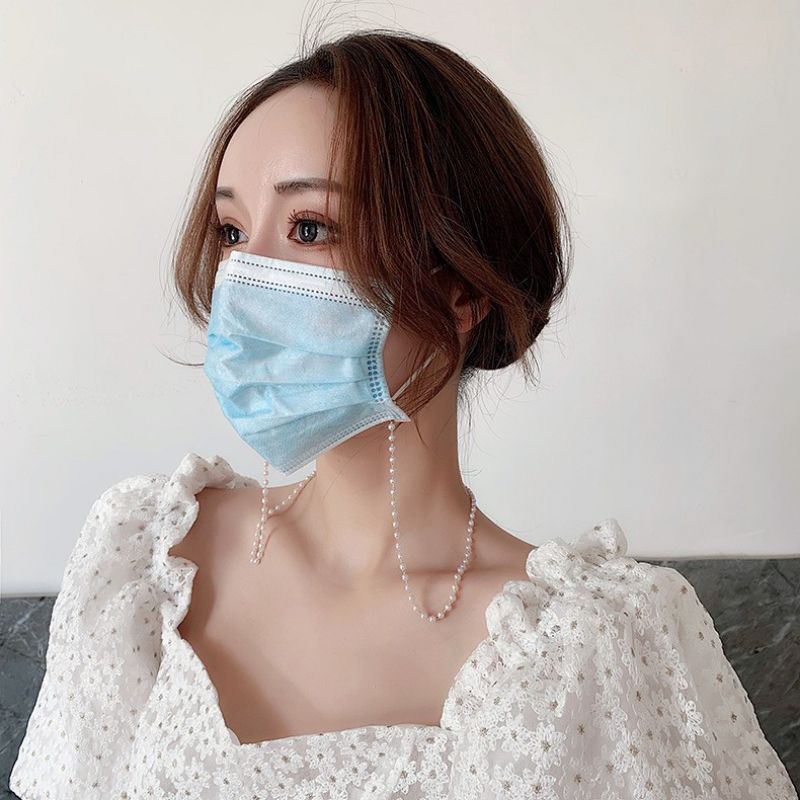 COD strap mask / kalung masker / rantai mutiara putih chain / tali masker mutiara