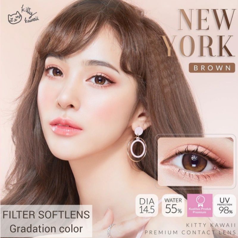 SOFTLENS KITTY KAWAII NEWYORK BROWN dia.14.5mm NORMAL MINUS (0.00 s/d -10.00)Soflens Minus Coklat