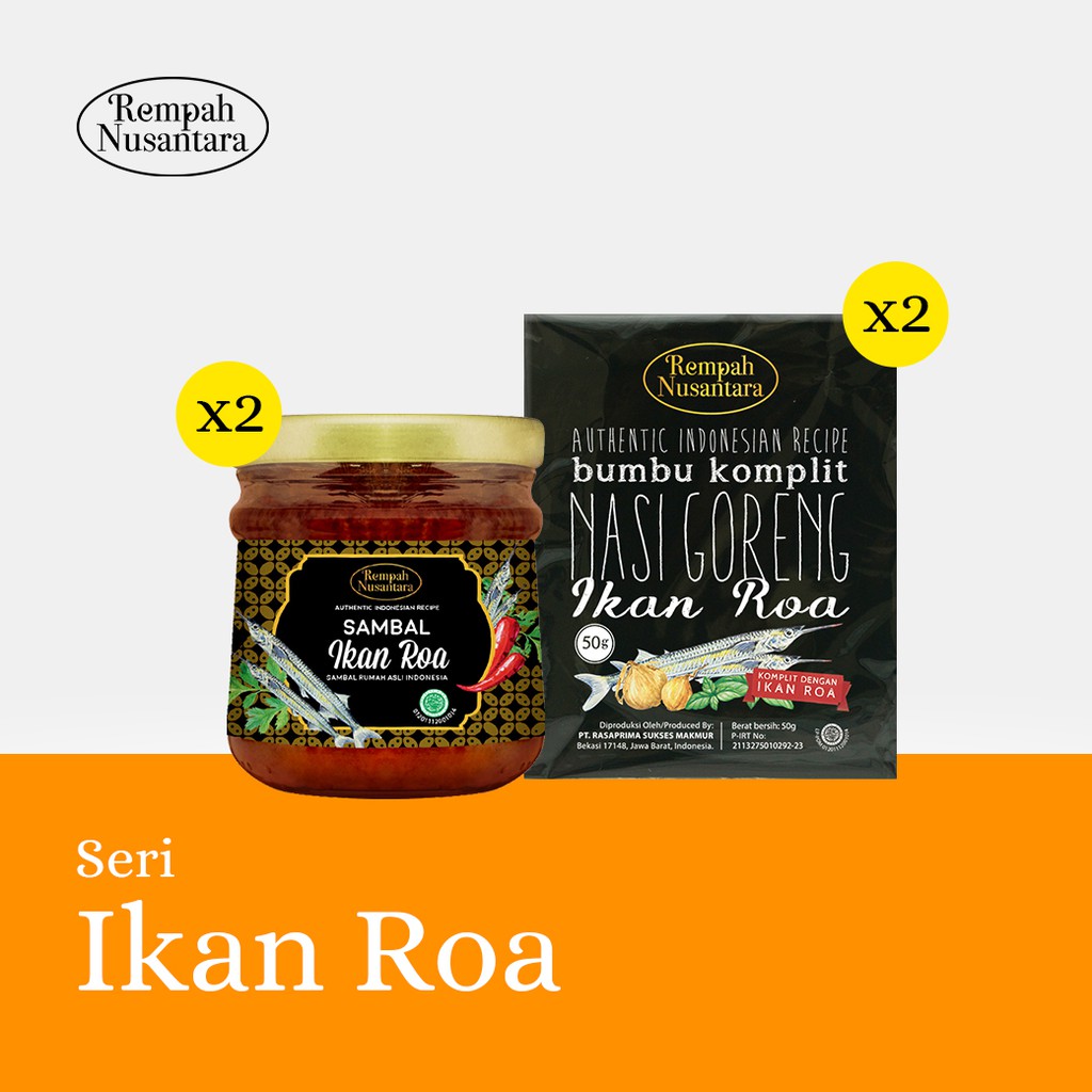 

Sambal Ikan Roa Jar (120 gr X 2) & Bumbu Nasi Goreng (50 gr X 2) Seriboe Rempah Nusantara