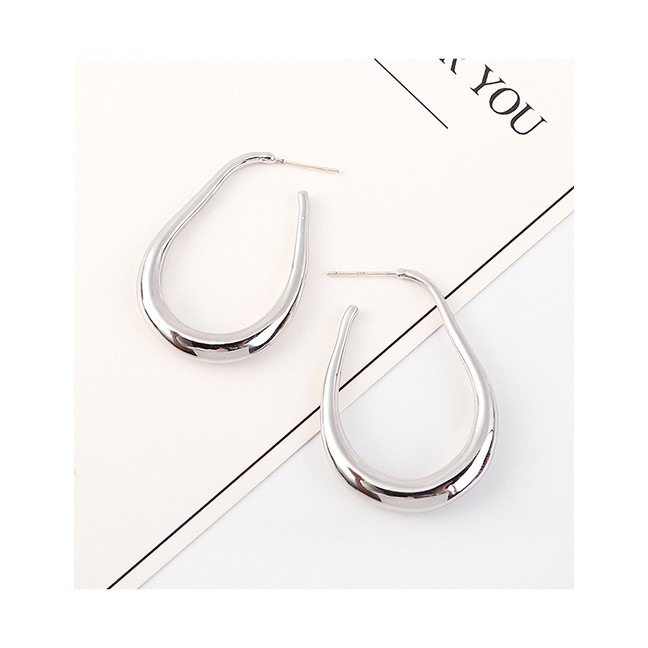 LRC Anting Tusuk Fashion Platinum Plated Circle Cutout S925 Silver Needle Earrings Y62745