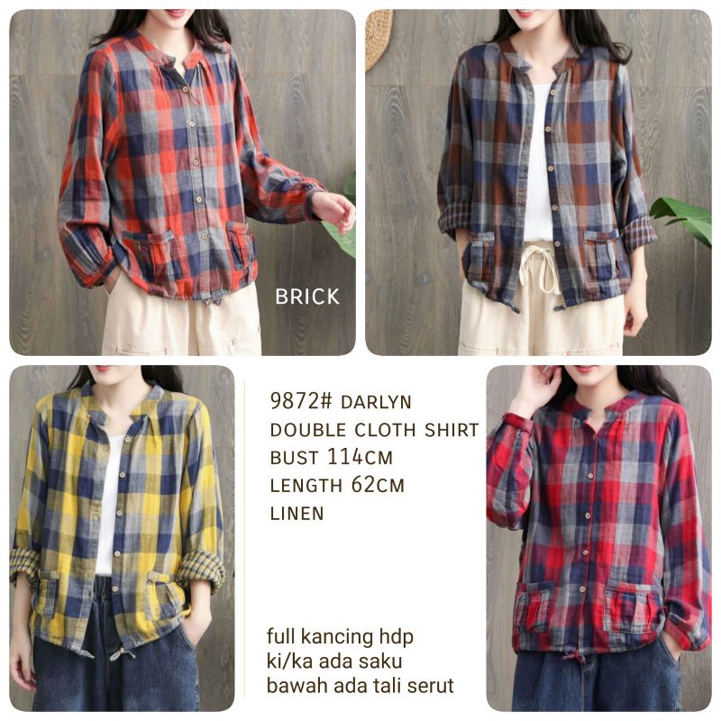 MDLV ~9872# Darlyn Double Cloth Shirt Blouse Kemeja Kotak Import