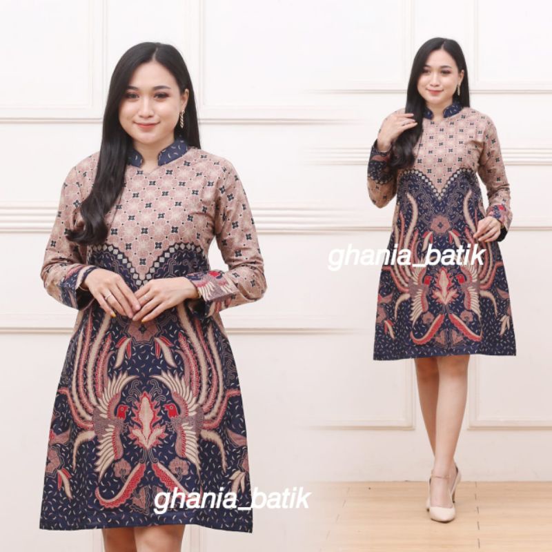 BATIK TUNIK WANITA LENGAN PANJANG TUNIK BATIK KANTOR MOTIF KAWUNG BINTANG