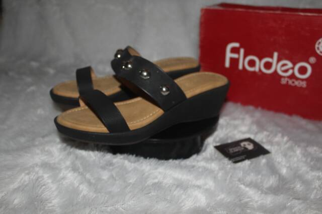 HEELS WEDGES BRANDED FLADEO ORIGINAL BLACK FLORAL SIZE 39