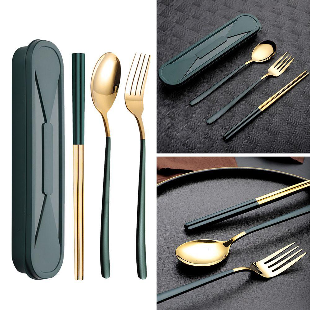 Top Cutlery Set Outdoor Lunch Stainless Steel Dapat Digunakan Kembali Dengan Kotak Peralatan Makan