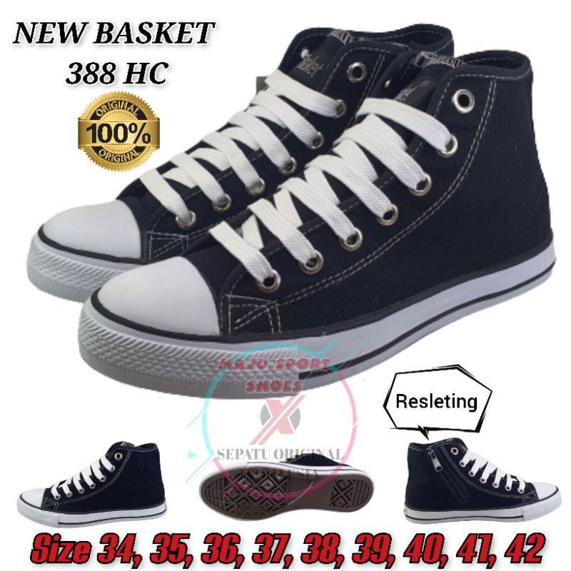 NEW BASKET 388 HC TINGGI RESLETING - SEPATU BOOT HITAM PUTIH / SEPATU SEKOLAH HITAM PUTIH RESLETING / SEPATU NEW BASKET TINGGI HITAM PUTIH