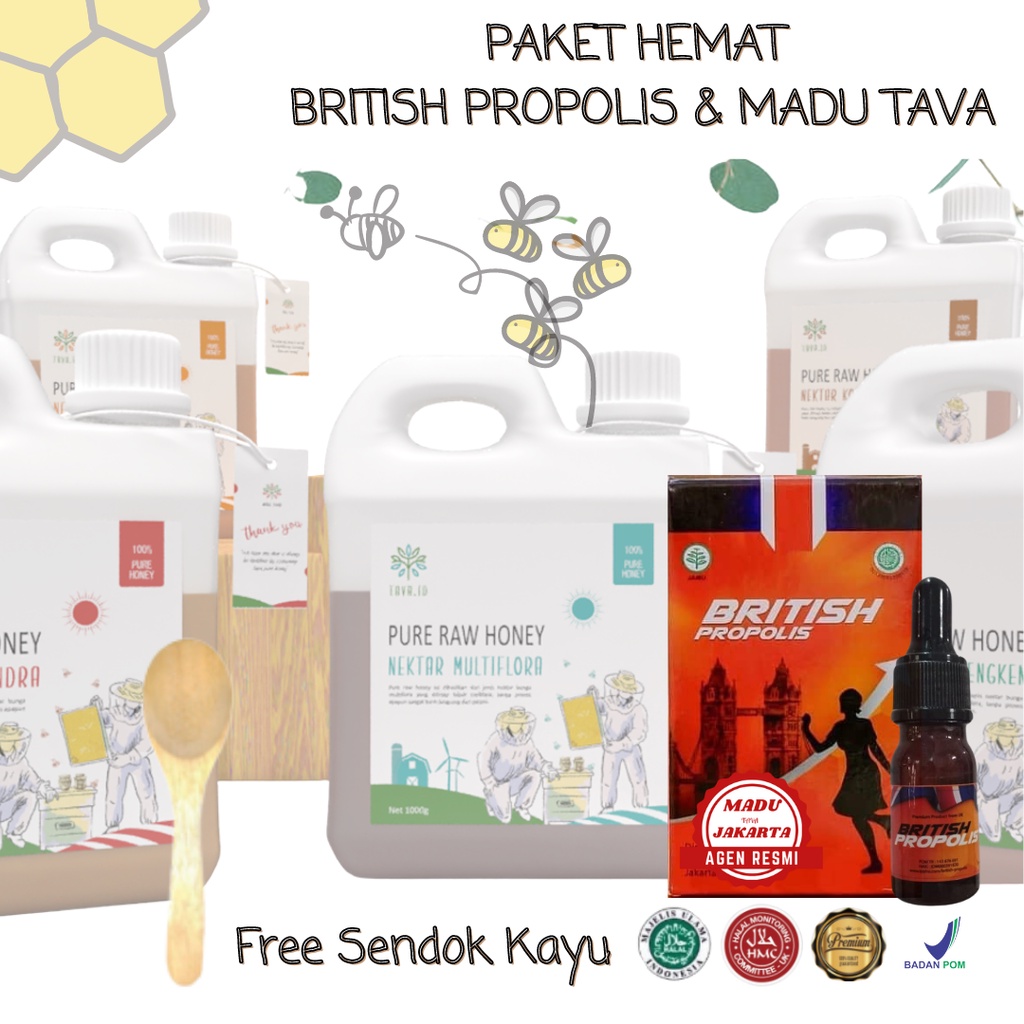 

[PAKET HEMAT] Bundling Madu Murni Asli Tava 1kg & British Propolis 6ml