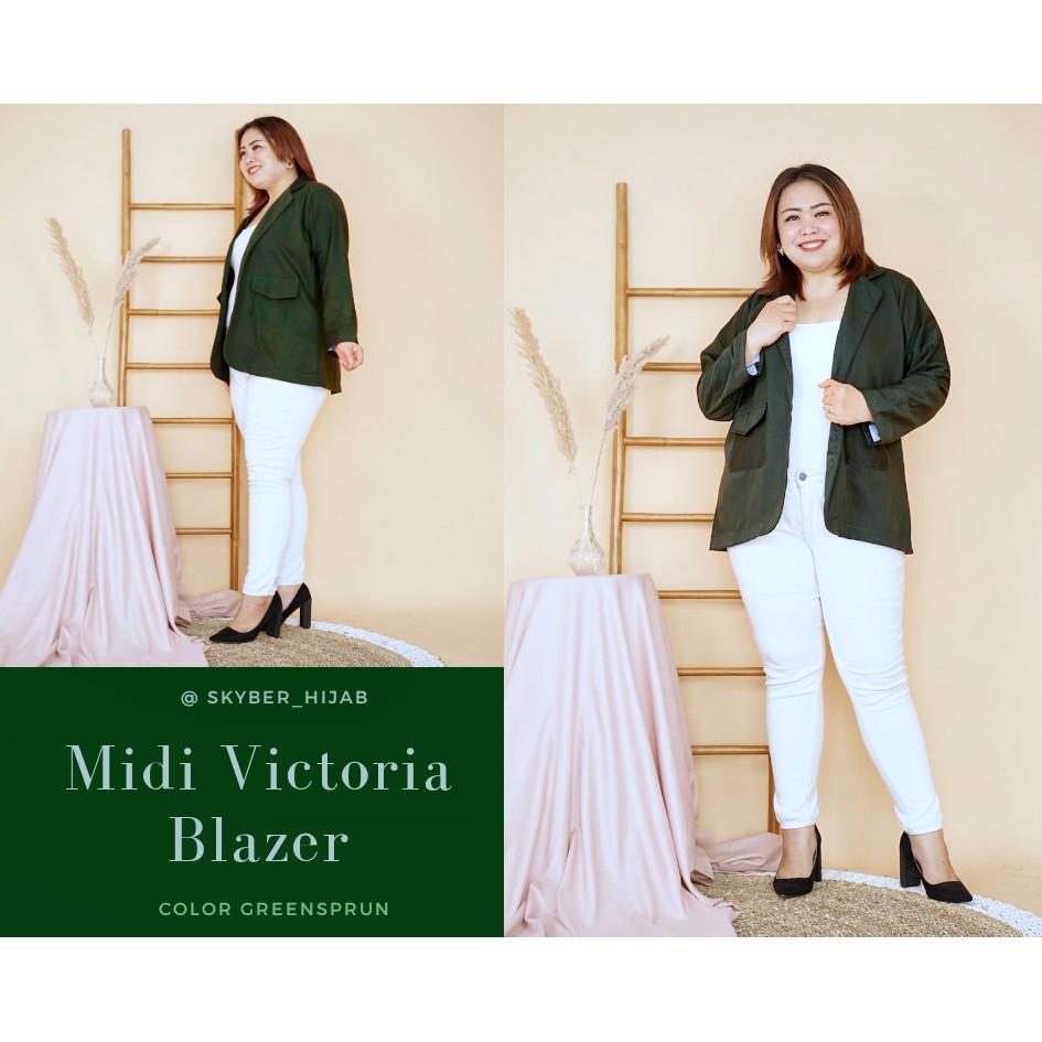 Victoria Midi blazer outerwear by skyber hijab all size super jumbo warna hijau greenspurn BISA COD
