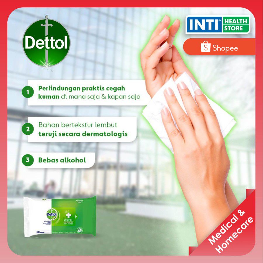 Dettol | Tisu Basah Anti Kuman | Wet Wipes Original Isi 50 Lembar