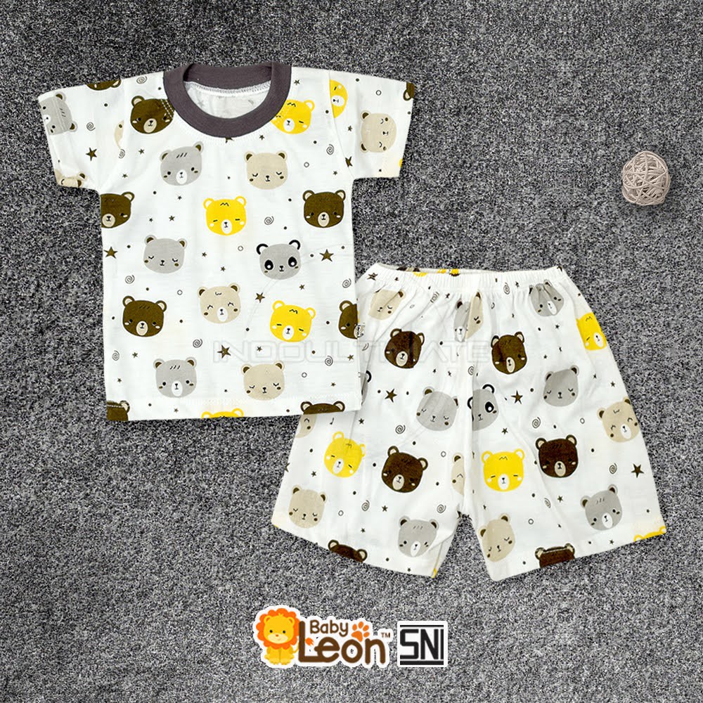 Setelan Baju + Celana Pendek Bayi 100% COTTON SBJ-70SK Baju Bayi Baru Lahir Baju Tidur Bayi Kaos BABY LEON