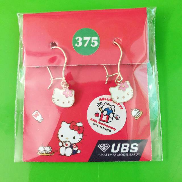 Anting anak kepala hello kitty pita bunga Pink UBS kadar 375