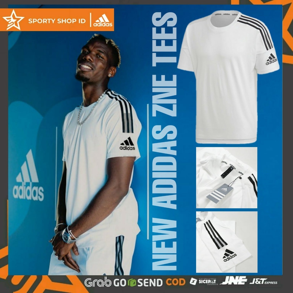 Kaos T shirt Set Olahraga Sport Running Joging Adidas Putih Pria wanita Pendek Original
