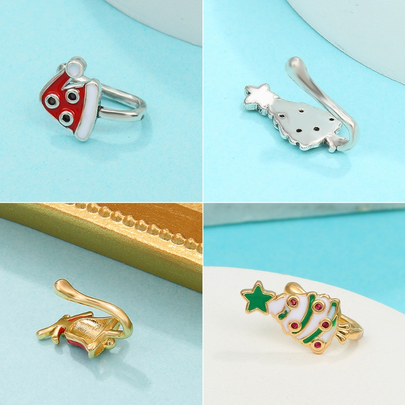 Cincin Tindik Hidung Bentuk U Desain Santa Claus Bell Bahan Tembaga Alloy Untuk Wanita