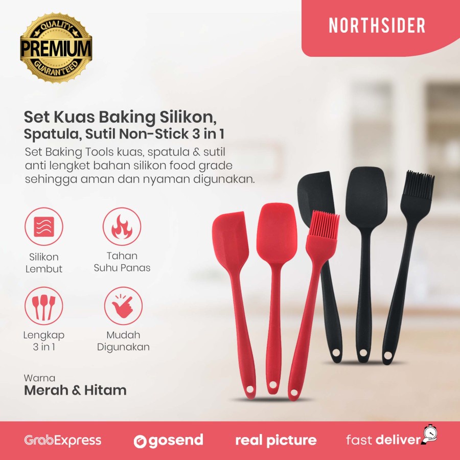 SPATULA KUAS SILIKON SENDOK UTENSIL MASAK BAKING SET 3 PCS NON-STICK