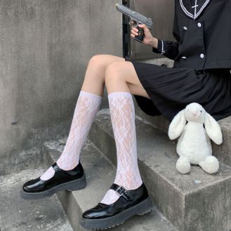 LS-29 Kaos Kaki Stocking Motif Bunga Cosplay Lolita Maid Jepang Socks