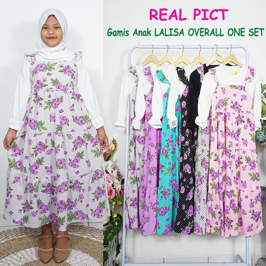 CARLINA DRESS ANAK LALISA OVERALL ONE  SET BUNGA USIA 6-12Tahun