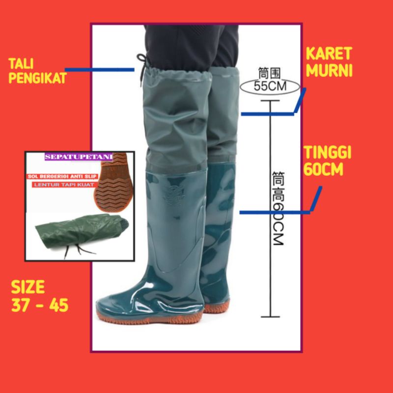 Boot Boots But Pria Wanita Dewasa Karet Sawah Petani Taman Nelayan Ladang Rawa Mancing Lumpur Pasar Cuci Motor Anti Air Banjir Keong 60 Cm Bukan AP Lentur Panjang