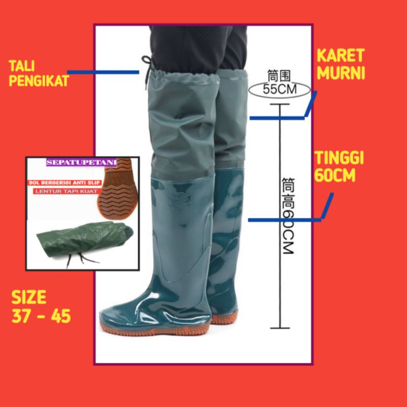 Sepatu Boot Anti Air Hujan/Boot Karet Panjang Lentur/Sepatu Boots Sawah Petani/Sepatu Boot Dewasa Anti Hujan Import 60 cm/Boot Dewasa Pria Wanita Anti Keong/Sepatu Bukan Ap Boot/Boot Anti Banjir dan Hujan